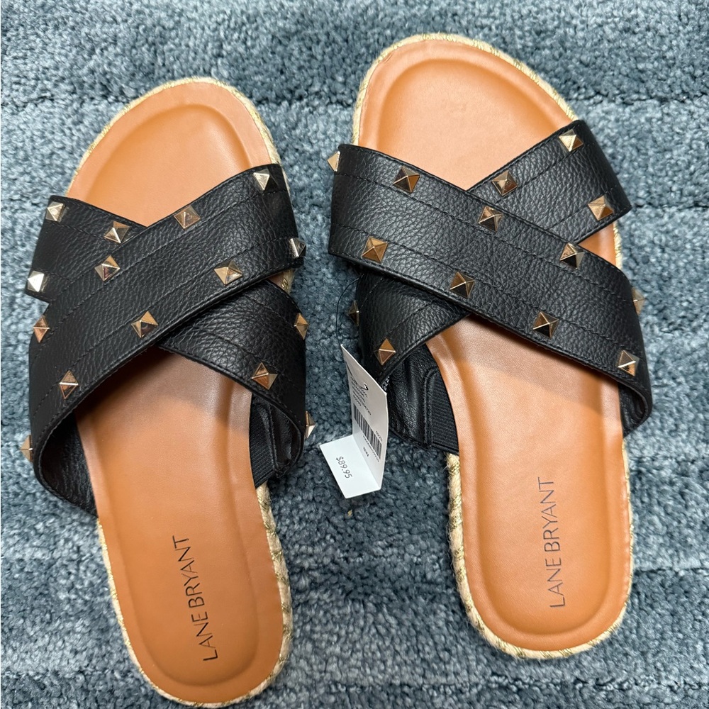 Lane Bryant Black and Tan Criss-Cross Sandals